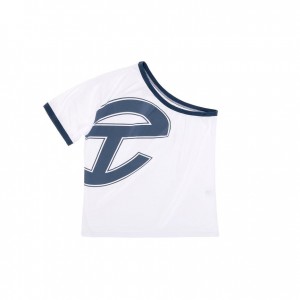 T Shirts Telfar Half Blanche Bleu Marine | FRWY3418