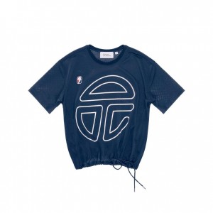 T Shirts Telfar Mesh Drawstring Bleu Marine | FRHK3422